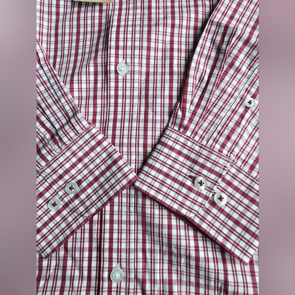 Samuel Windsor Red White Plaid Long Sleeve Mens Medium Button Down Dress Shirt - Picture 9 of 14